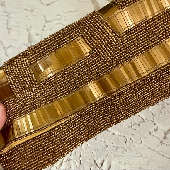 Vintage Sopressa Gold Beaded Clutch | Metallic Statement Evening Bag - Picture 2 of 7